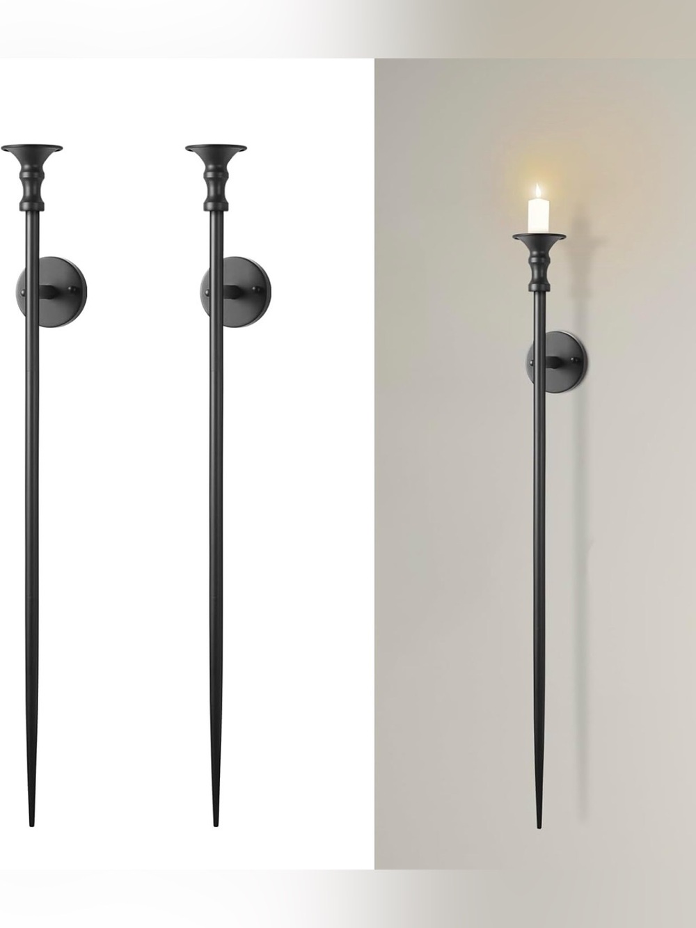 Set of 2 36-inch Large Wall Candle Holders , Black Candle Sconces Decor, Retro C